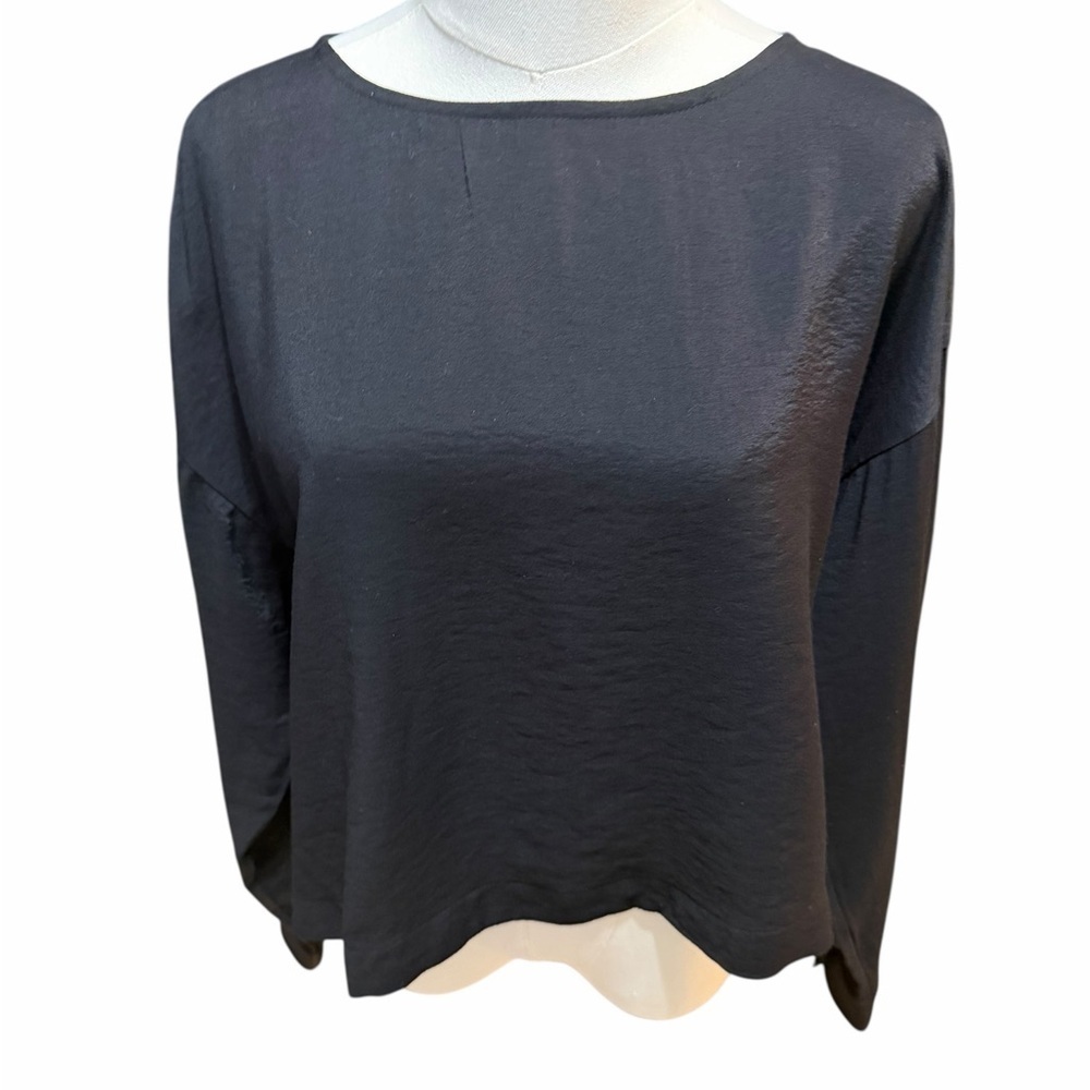 NWT Madewell Long Sleeve Crop Tulip Back Elegant Black Women's Top Small